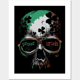 proud to be Irish flag skull Posters and Art